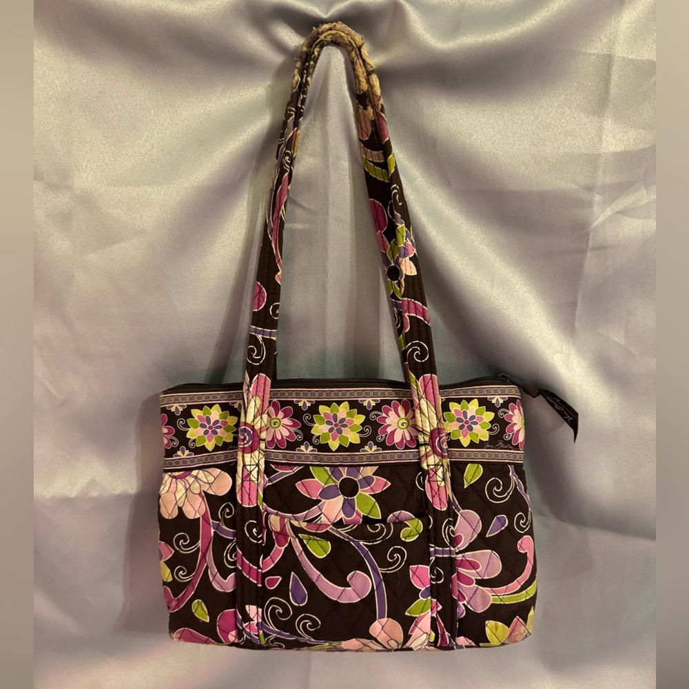 FAIR CONDITIONVera Bradley Brown Floral Quilted Tote with Pink and Green Accents